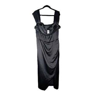City Chic Maxi Forbidden Dress NWT Black Satin Corset Drape Plus Size L/20